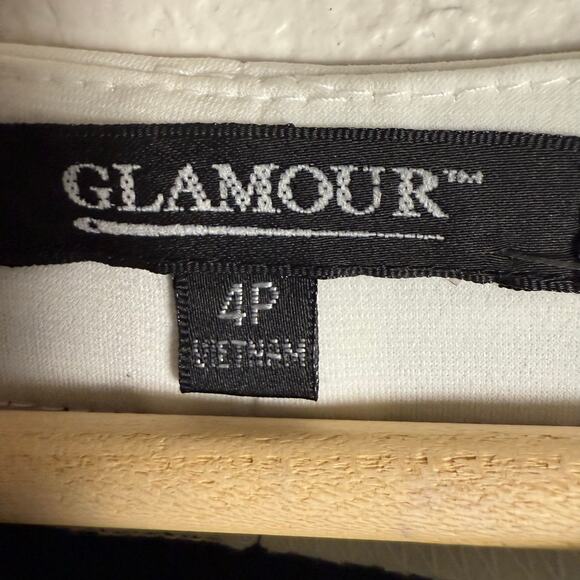 Glamour Navy White Ruched 3/4 Sleeve Colorblock Sheath Dress Size 4 Petite - Picture 10 of 10